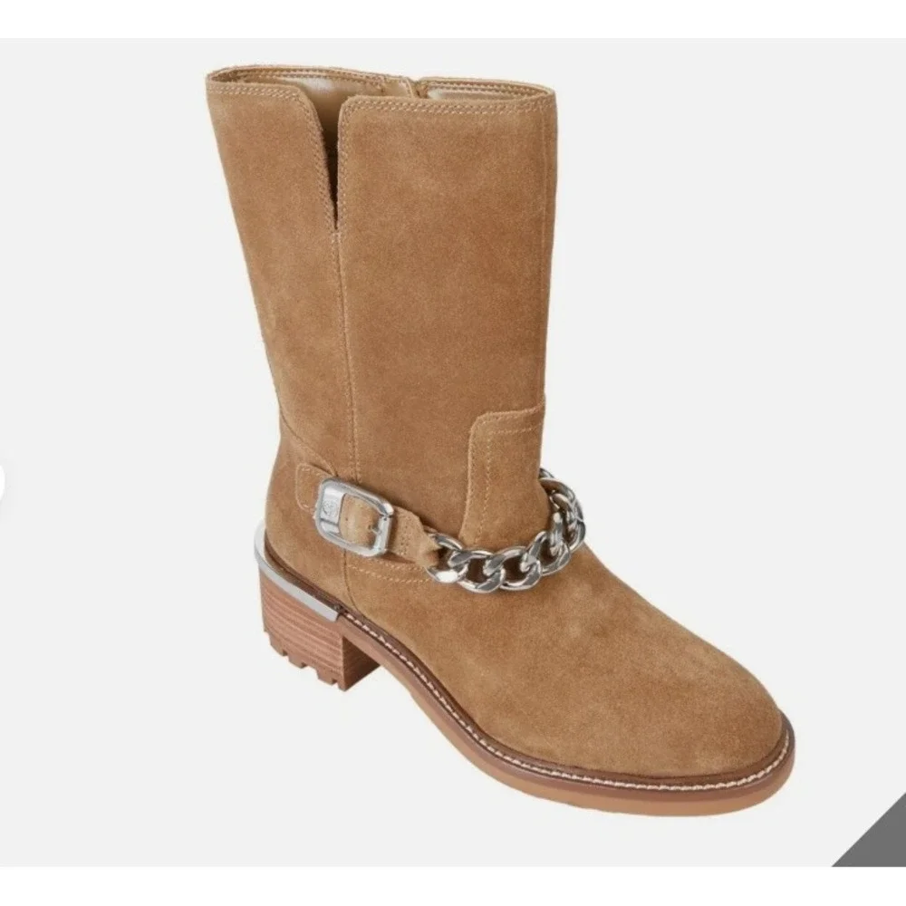 Vince Camuto Women's Suede Chain Link Zipper Ankle Moto Boots Shoes 7.5M NIB‎